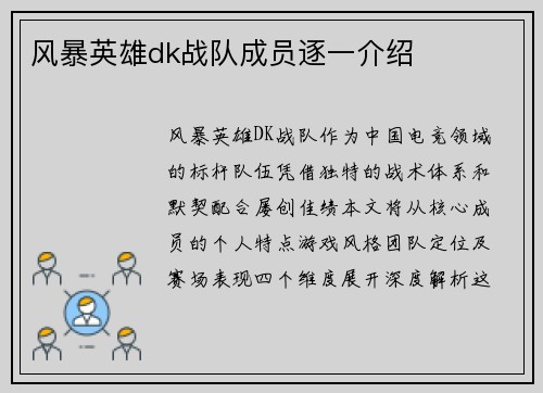 风暴英雄dk战队成员逐一介绍